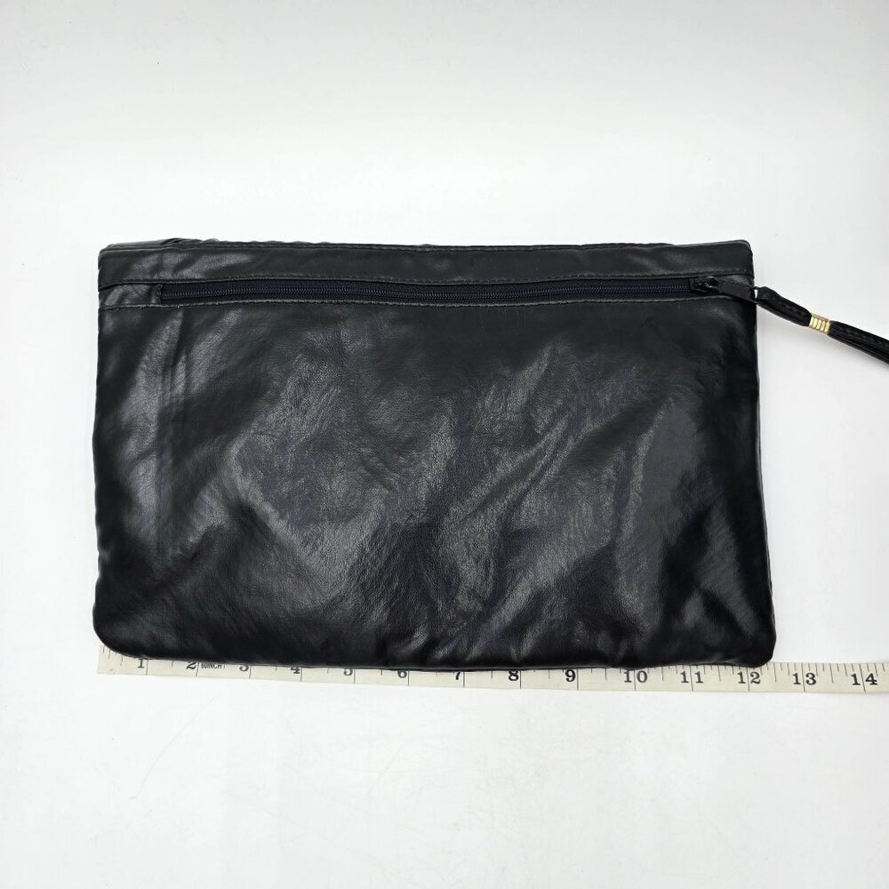 Vintage Pacific Connections Black Vegan Leather Clutch Bag w/ Bow Accent - Picture 8 of 11